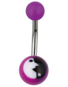 Moderne Yin Yang Navlepiercing i Lilla/Sort/Hvid