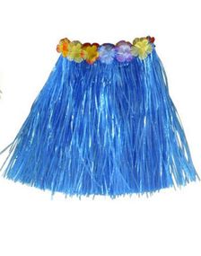 Hawaii Hula Nederdel m/Blomster - 40 cm Blå 