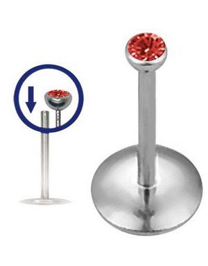 Labret med Rød Sten - 0,8 x 8 mm