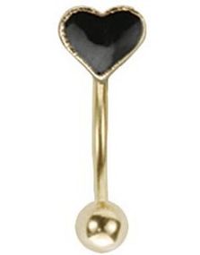 Guldfarvet Øjenbrynspiercing med Sort Spar - 1.2 x 8 mm