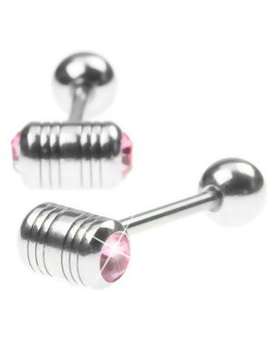 Tungepiercing med to Rosa Sten i Topkuglen