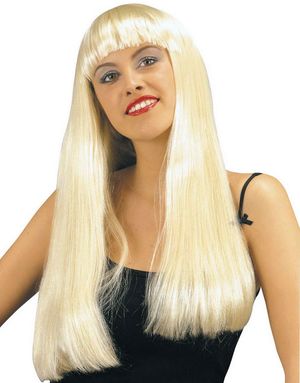 Lang Glat Blond Paryk med Kort Pandelok