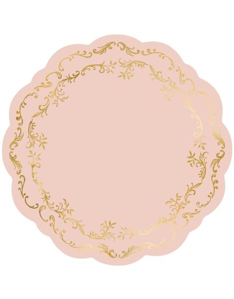 6 stk Elegante Runde Bordbrikker – Rosa med Gullmønster