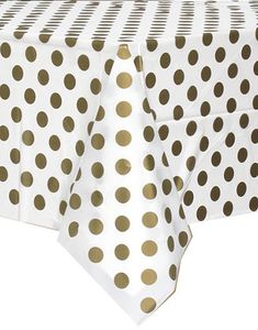 Hvid Plastikdug med Guldfarvede Polka Prikker 274x137 cm