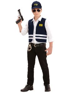 FBI kostumesæt til Børn med Vest og Caps - Str. 8-10 ÅR