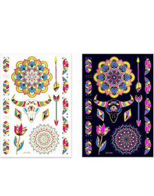 Ark med Mandala, Oksehodeskalle og Andre Fluorescerende Gullfolierte Tatoveringer (Gold UV Fake Tattoo)