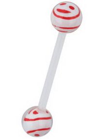 Tungepiercing med Smiley Kugler - Hvid/Rød