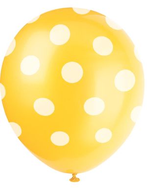 6 stk 30 cm - Gule Balloner med Hvide Polka Dots