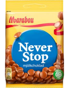Marabou Never Stop Melkesjokolade pose med 225g