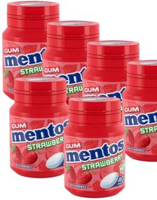 6 Stk Mentos Gum Strawberry Sugarfree - Sukkerfri Tyggegummi med Jordbærsmag 56 Gram - Hel Æske