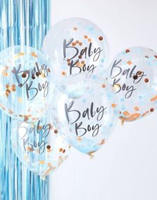 5 stk. 30 cm - Baby Boy Balloner med Rosa Guldfarvet Konfetti - Twinkle Twinkle