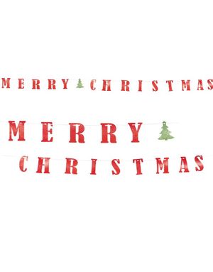 Rødt Glitrende Merry Christmas Bokstavbanner 360 cm