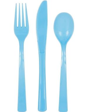 18 dele genanvendeligt lyseblåt plastikbestik