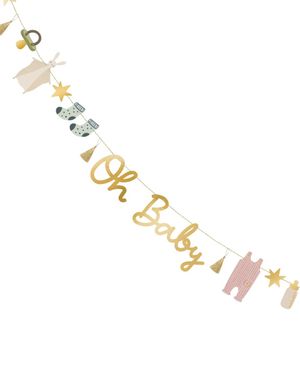 2,5 Meter Babyshower Banner med Tekst og Forskjellige Figurer - Oh Baby