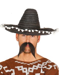 Sort Sombrero med Hvide Kvaster 45 cm