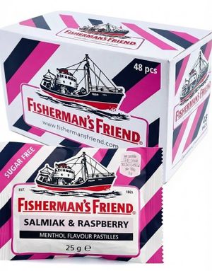 48 stk Sukkerfri Fisherman's Friend Med Smag Af Hindbær, Salmiak Og Mentol - Hel Kasse 1,2 kg