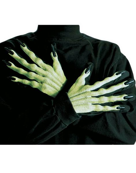 Sorte handsker med Grønne 3D Heksehænder