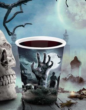 6 stk Pappkopper med Zombiehånd Motiv - 240 ml