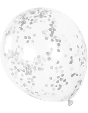 6 stk 30 cm Gennemsigtige Balloner med Sølvfarvet Konfetti