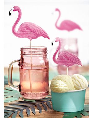 6 stk. Flamingo Kagetopper 22 cm - Aloha Tropical