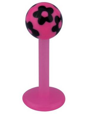 Labret m/Blomster - Rosa/Sort - Strl 1,2x8x4mm