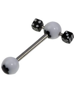 Elegant Tungepiercing med Blomst & Sorte Terninger