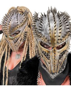 Alien Predator Mask - Sølvfarget Maske/Hjelm med Gulldetaljer og Pigger