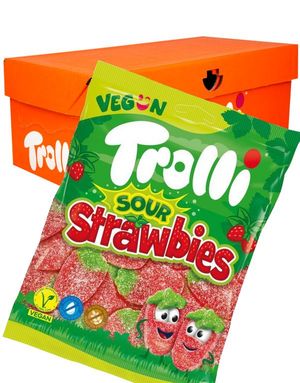18 stk Trolli Sour Strawbies - Sure Jordbær - Hel Æske