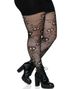 Svart Nettingstrømpebukse m/ Hodekallle Mønster Plus Size