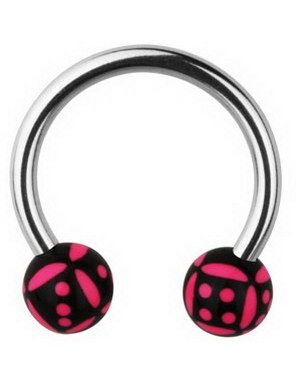 Øjenbrynspiercing Round with Dice - Black/Pink - 1.2 x 10 mm