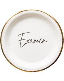 8 stk Examen Hvit og Gullfarget Papptallerkener 23 cm