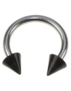 Rund Øjenbrynspiercing med Sorte Spike Kugler - 1.2 x 8 mm