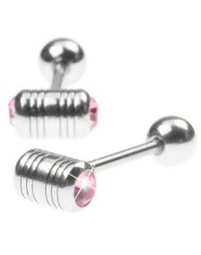 Tungepiercing med to Rosa Sten i Topkuglen