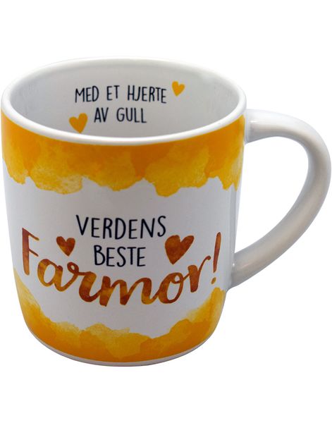 Verdens Beste Farmor - Hvidt og Gult Krus med Tekst