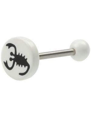 Tungepiercing med Hvide Kugler & Skorpion