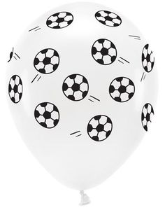 6 stk 33 cm Hvite Ballonger med Fotball Motiv- ECO Ballonger