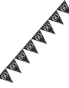60-Års Fejring - 4 Meter Sort Glitrende Flagbanner