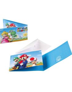 8 stk Invitasjoner med Konvolutter - Super Mario