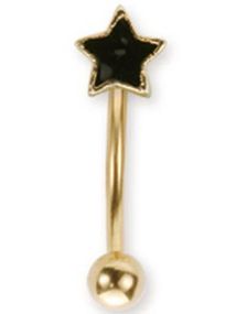 Guldfarvet Øjenbrynspiercing med Sort Stjerne - 1.2 x 8 mm