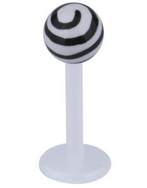 Labret m/Stribet Op Kugle - Hvid/Sort - Strl 1,2x8x4mm