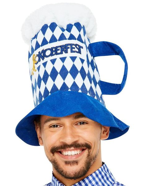 Blå Rutete Ølseidel Oktoberfesthatt med Hank