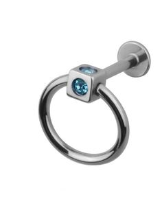 Labret m/Firkantet Kugle & Blå Sten - Strl 1.2 x 8 mm med 3 mm Kugle