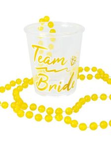 Shotglas m/ Guldfarvet Perlekæde "Team Bride" - Hen Party