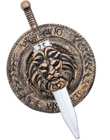 Romersk/Gladiator Sverd og Skjold med Løvemotiv - 49 cm og 48 cm