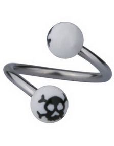 Øjenbrynspiercing med Dødningehoveder - Hvid/Sort - 1.2 x 10 mm