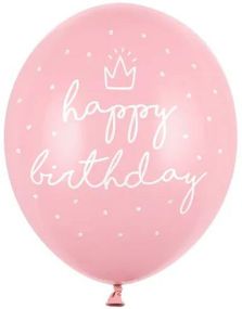 6 stk Pastel Rosa Bursdagsballonger - Happy Birthday 30 cm