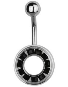 Navlepiercing med Cirkel med Sorte Sten