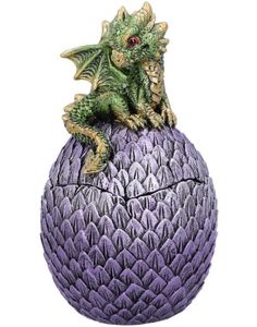 Dragonling Perch Box - Grønn Drage og Lilla Drageegg Beholder 14 cm