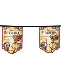 Flagbanner med Tandhjul Motiver 4 meter - Steampunk