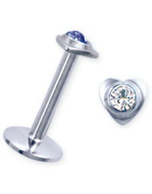 Labret med Hjerte og Blå Sten - Strl 1.2 x 8 mm